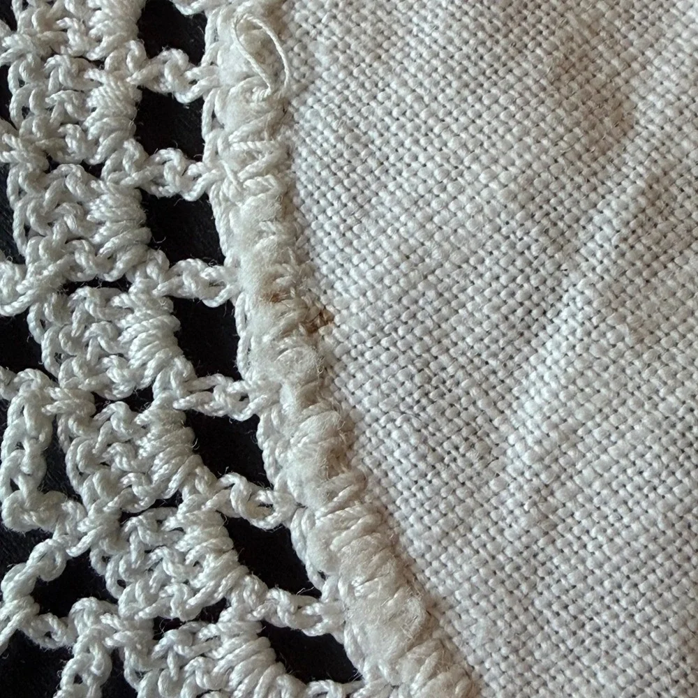 Vintage Round Linen Crochet Lace Doily Off White Handmade Table Decor 11 inch